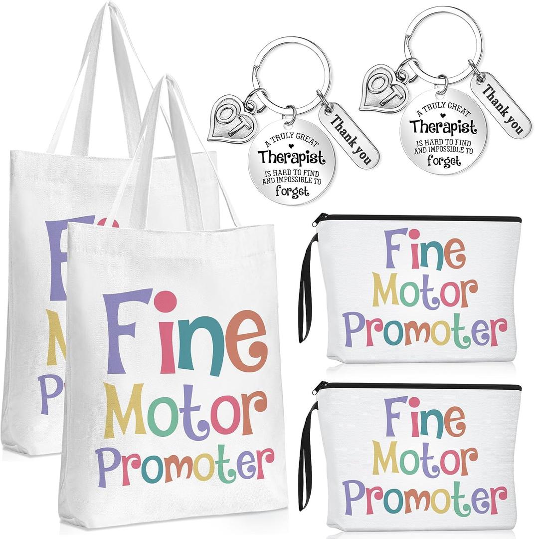 Maitys 6 Pcs Occupational Therapist Gifts Set, Therapist Tote Bag and Makeup Bag with Keychain Fine Motor Promoter Ot Gifts