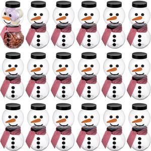 36 Pcs Plastic Candy Jars for Christmas Party Favors Snowman Christmas Candy Jars with Lids Clear Xmas Cookie Jar Container Chocolate Storage Jar with Stickers, Ribbon for Marshmallow Gift (Transparent)