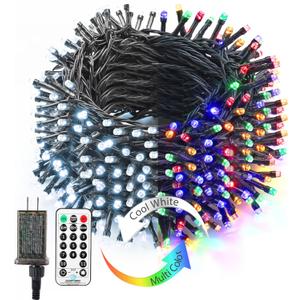 Brizled Christmas Lights Outdoor, 180.4ft 500 LED Color Changing Christmas String Lights with Remote, 11 Modes Christmas Tree Lights Cool White & Multicolor Green Wire Xmas Lights for Xmas Party Home