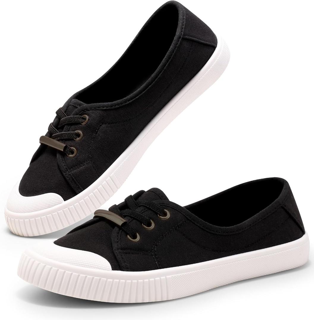 Harvest Land Womens Canvas Low Top Sneakers Slip on Shoes for Women Fashion Walking Sneakers (9, Black)
