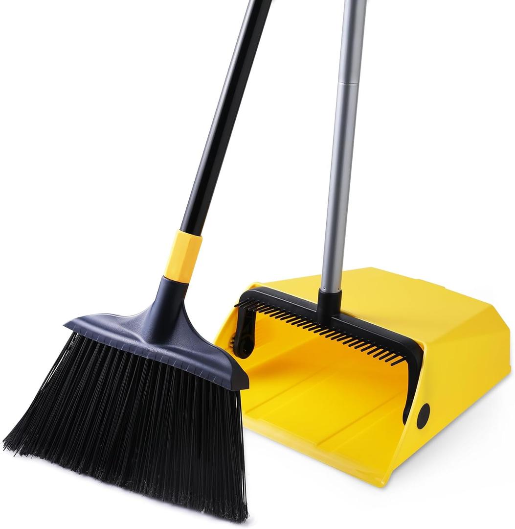 Yocada Commercial Broom and Dustpan Set with Comb Commercial Outdoor Indoor for Courtyard Garage Lobby Mall Market Floor Home Kitchen Room Office Pet Hair Rubbish (Size One)