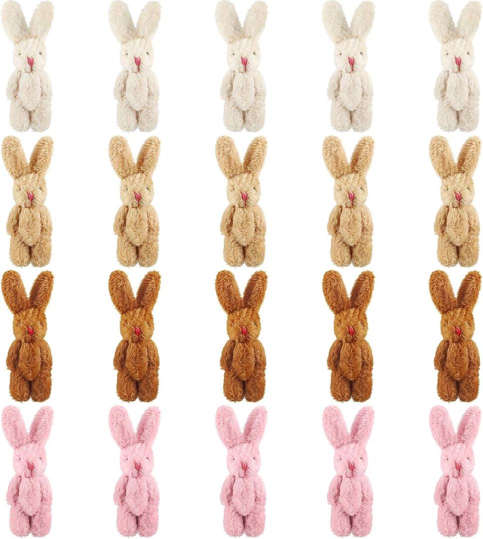 Sumind 20 Pieces Easter Mini Plush Rabbit Tiny Joint Bunny 2.4 Inch Small Rabbit Doll Soft Bunny Stuffed Animal Toys for Birthday Cake Wedding Decorations Party Favors(Long Plush Style)