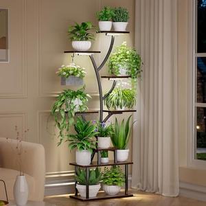 VTONCE Plant Stand Indoor, 8 Tiered 64" Tall Plant Stands with Grow Lights, Metal Plant Shelf for Multiple Plants, Corner Plant Stand, Modern Home Decor for Living Room, Patio