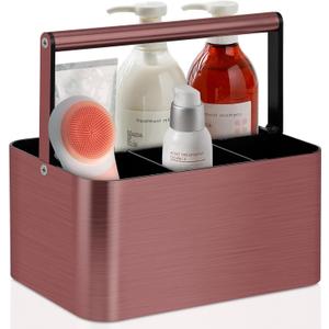Shower Caddy Portable for College Dorm Room Essential, Bathroom Caddy Organizer with Handle and Adjustable Dividers, Shower Storage Tote, Plastic Shower Basket Bin for Shampoo Toiletry (Copper)