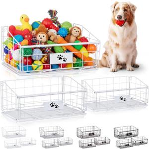 Mimorou 3 Pack Metal Dog Toy Baskets Multi-sized Foldable Dog Toy Bins Box Storage Container Organizer for Living Room Area Decorative Pet Accessories Coat Clothing Storage Holder Baskets(White)