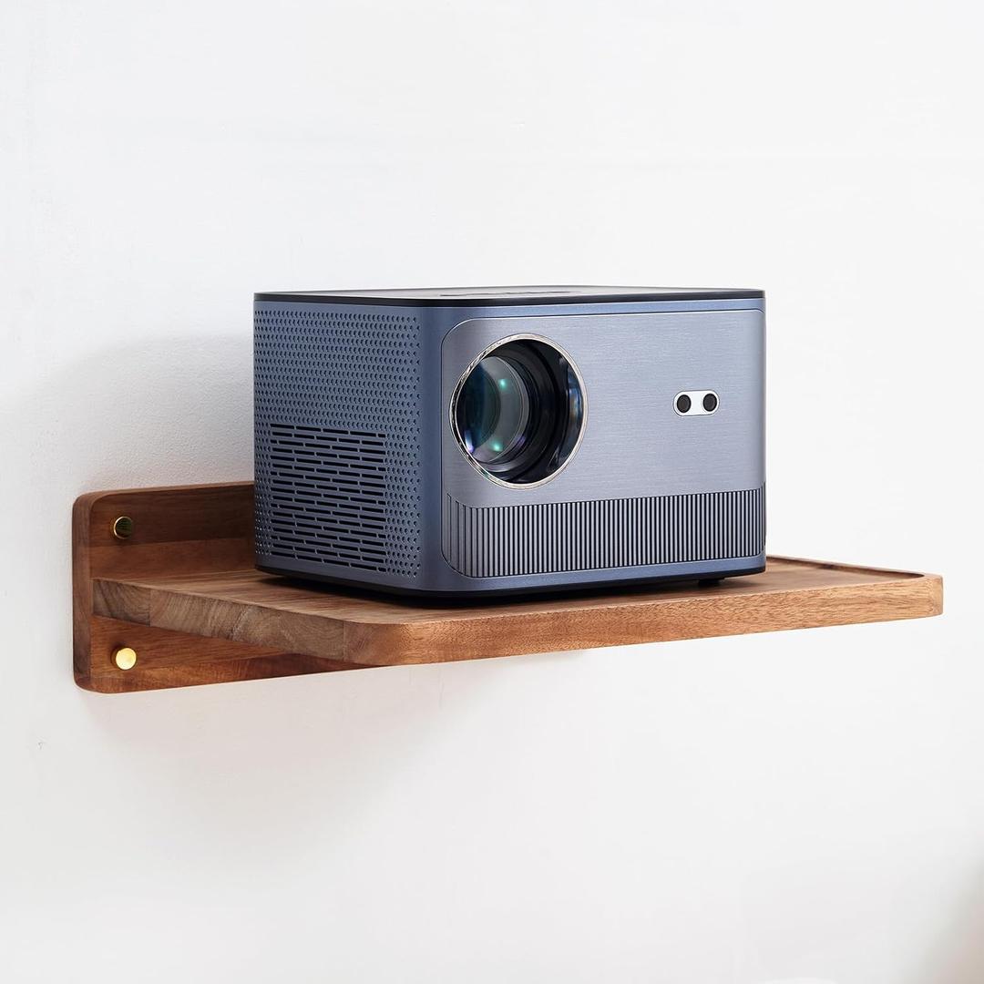 SARUFO Acacia Wood Projector Shelf for Wall Mount, 14.2" x 11" Floating Shelf & Rack Holder for Router, Modem, Cable Box, Compatible with Gaming Consoles Copyright Patent