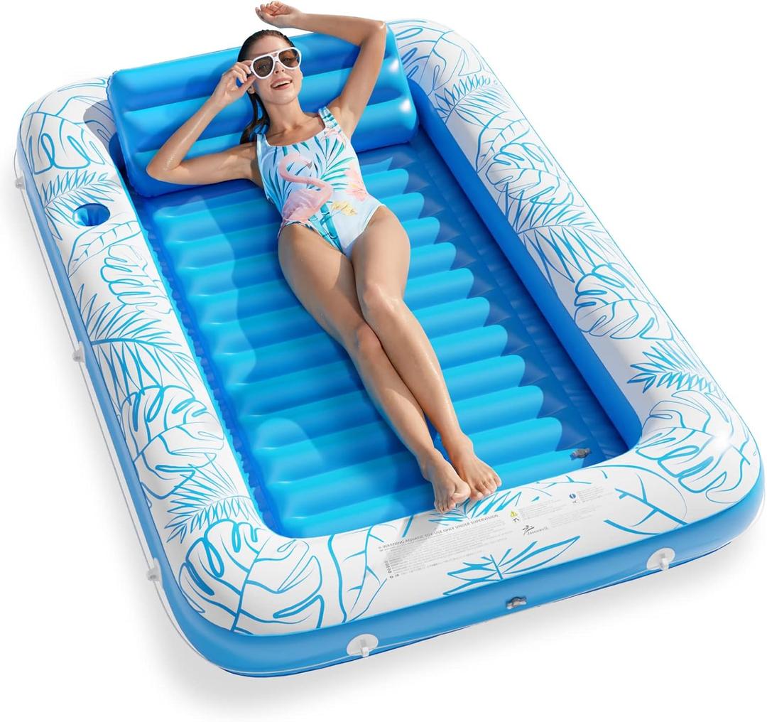 Inflatable Tanning Pool Lounger Float - Jasonwell 4 in 1 Sun Tan Tub Sunbathing Pool Lounge Raft Floatie Toys Water Filled Tanning Bed Mat Pad for Adult Blow Up Kiddie Pool Kids Ball Pit Pool (L)
