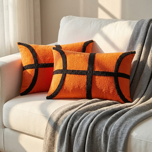 Hillsuren 2 Pcs Basketball Velvet Pillow Covers 12 x 20 Inch 3D Tufted Embroidery Sports Theme Basketball Decorative Throw Cushion Case for Bedroom Sofa Living Room Couch Chair Home Decor