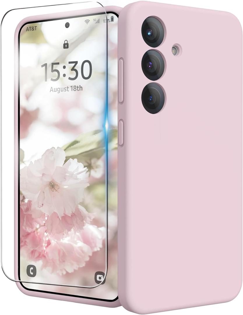 for Samsung Galaxy S25 Case, Liquid Silicone Cover with Camera Protection Anti-Scratch Soft Microfiber Lining Shockproof Protective Phone Case for S25 6.2", Pink Sand