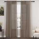 Dark Taupe Linen Curtains 84 Inches Long for Bedroom Back Tab Light Filtering Privacy Semi Sheer Curtains Modern Farmhouse Decor Dark Taupe Cotton Textured Curtain for Living Room 2 Panels 52x84