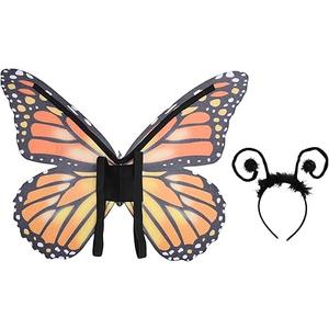 NOENNULL Fairy Wings Costume for Women & Girls, Shimmery with Floral Headband for Cosplay, Halloween Party, Christmas Angel, Photo Prop Dress Up Accessories (Orange)