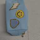 LieToi Preppy Patch Small Toiletry Bag, Smile Lightning Heart PU Leather Portable Waterproof Makeup Cosmetic Bag Daily Use Storage Purse Travel Organizer Compliant Bag for Women Girls (Canal Blue)