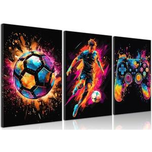 BGFCE Canvas Wall Art Decor, Paintings Art Game Controller Color Splash Ink Canvas Painting, Posters for Room Aesthetic, Soccer Canvas Wall Art for Boys Room Decor 12×16 - Unframed Set of 3