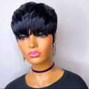 Flandi Pixie Cut Wig Human Hair Short Wigs for Black Women Human Hair Glueless Pixie Wig Short Layered Brazilian Virgin Human Hair Wigs For Women Black Color