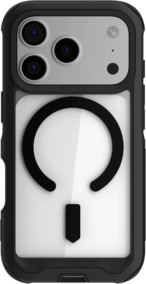 Ghostek Atomic Slim iPhone 17 Pro Case, Compatible with Apple MagSafe Accessories, Aluminum Metal Bumper, Shockproof Drop Protection (6.3 Inch, Black)