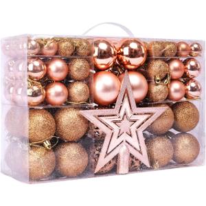 Christmas Ball Decorations Set of 101 Pcs, with Tree Topper, Best Ornaments Gifts Ideas for Family and Friends (Rose Gold Set)