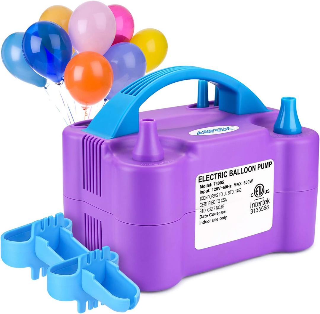 AGPTEK Electric Air Balloon Pump, 110V 600W Rose Red Portable Dual Nozzle Inflator/Blower for Party Decoration
