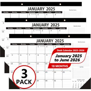 Desk Calendar 2025-2026,January 2025-June 2026,Calendar 2025-2026 with First Layer PVC,18 Months 2025 Desk Calendar as Teacher Desk Calendar 2025,Classroom Calendar or Office Desk Calendar(3 PACK)