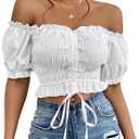 SweatyRocks Women's Y2k Off The Shoulder Crop Tops Ruched Ruffle Strapless Tube Top Streetwear (Medium, White)