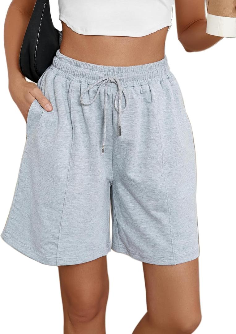 Womens Plus Size Lounge Shorts High Waisted Cotton Sweat Shorts Loose Fit Linen Shorts Casual Summer Shorts Grey, XXL