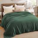 Bedsure 100% Cotton Blanket King Size for Bed - Breathable and Lightweight, Soft Cozy Textured Herringbone Woven Blanket for Summer, Dark Green, 108x90 inches