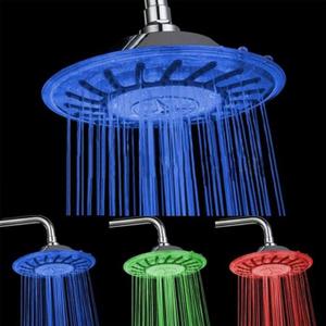 LED Shower Head 8 inch, Auto Color Changing LED Shower Head Round Shower Sprayer 3 Colors Water Temperature Controlled for Bathroom Shower Heads Replacement (Fixed)