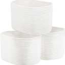 Set of 3 Woven Cotton Rope Baskets for Shelves, Organizing Gifts, Decorative Storage Box Bin Cube for Bathroom Shelves, Nursery (White, Set of 3) (Small)