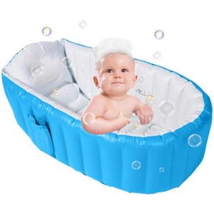 Inflatable Baby Bathtub,No Pump Kid Infant Toddler Infant Newborn Inflatable Foldable Shower Pool (Blue) , 98L x 68W x 28H centimetres