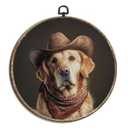 laveliabel Black Labrador Retriever Cowboy Hat Round Canvas Art Wall Decor, Dog Lover Gift Framed Canvas Prints, Trendy Western Round Hanging Wall Decor for Home Bedroom Bathroom, 10x10 Inches