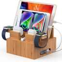 Pezin & Hulin Bamboo Charging Station Organizer for Multiple Devices, Desktop Docking Station Compatible with Phone, Tablet, Earbuds, Smartwatch, (Included 5 Cables, NO Charger HUB)