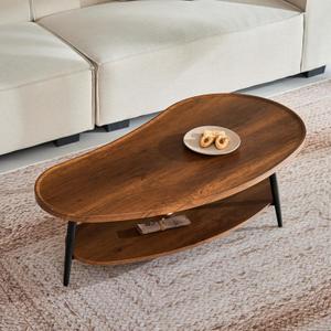 Saint Mossi Modern Coffee Table for Living Room, Mid-Century Mango Shaped Wood Coffee Table, 2-Tier Center Table for Small Space, Walnut Board, D47xW23.6xH15, Espresso