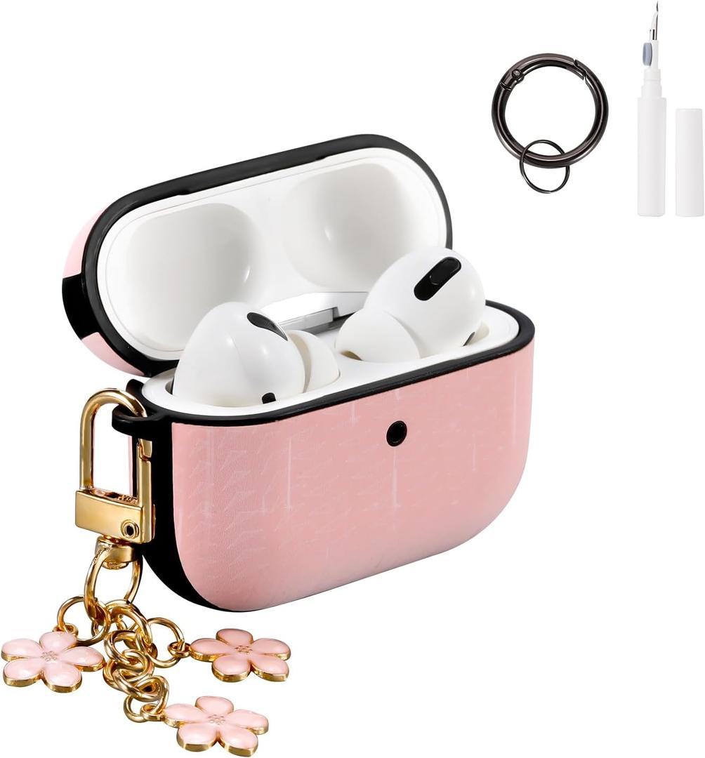 for AirPods Pro 2 Case - Glitter PU Leather Cover, Shockproof Protective Shell with Precise Fit & Wireless Charging Compatible (Starry Pink)