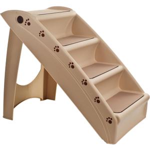Pet Stairs - Home and Vehicle Foldable Nonslip Dog Steps with 4-Step Design - For Puppies, Kittens, and Other Small Pets by PETMAKER (Tan)