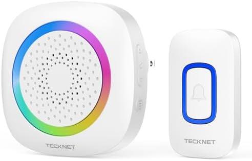 TECKNET Plug-in Wireless Doorbell with RGB Lighting & 1300 Feet Range,IP66 Waterproof Doorbell for Home/Classroom/Office/Business,60 Chimes,5-Level Volume,4.5-Year Battery Life(White)