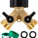 Biswing Garden Hose Splitter 2 Way, Heavy Duty Brass Connector Tap Splitter, Y Splitter 2 Valves with 2 Extra Rubber Washers