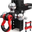 TYT Adjustable Tri-Ball Trailer Hitch for 2 inch Receiver, 4.5" Drop/Rise, Triple Balls (1-7/8", 2", 2-5/16") with Shackle, 10,000 lbs GTW, 1,000 lbs TW,Pin Lock & Hitch Tightener