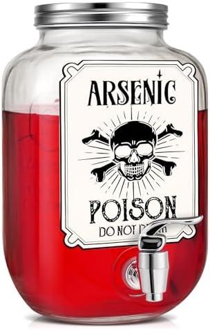 Vesici 1.06 Gallon Halloween Drink Dispenser Glass Halloween Spooky Skull Punch Dispenser Clear Beverage Containers with Faucet for Juice Cocktails Tea Party Picnics Barbecues Daily Supplies