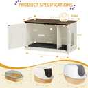 Hzuaneri Cat Litter Box Enclosure with Cushion, Hidden Litter Box Furniture with Removable Dividers, Reversible Entrance Left or Right Side,Cat House, Rustic White and Brown CB84714X