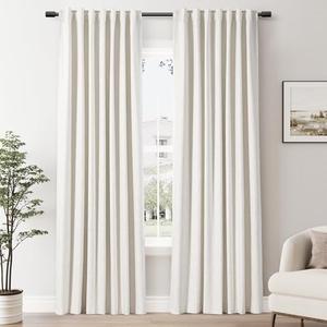 SPWIY 100% Blackout Linen Curtains 84 inches Long 2 Panels for Bedroom Natural Cream Ivory Back Tab Rod Pocket Curtain Boho Neutral Thermal Insulated Room Darkening Window Drapes for Living Room