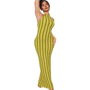 Womens Casual Sexy Halter Sleeveless Sundresses Bubble Textured Backless Prom Cocktail Maxi Dresses (Large, Green)