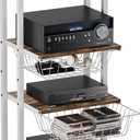 Media Stand with Two Detachable Baskets, 4-Tier AV Media Stand Corner Shelf for DVD Players/Cable Boxes/Games Consoles, Audio Storage Rack for Living Room, Gaming Room, Music Studio, White