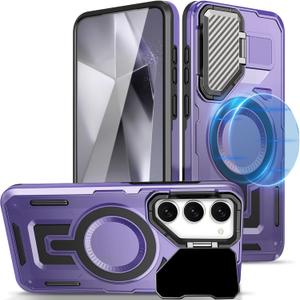 for Samsung Galaxy S25+ Plus Case, Built-in Metal Camera Cover with Kickstand, Compatible with Magsafe, Military-Grade Protection Shockproof Magnetic Phone Case for Galaxy S25 Plus (Purple)