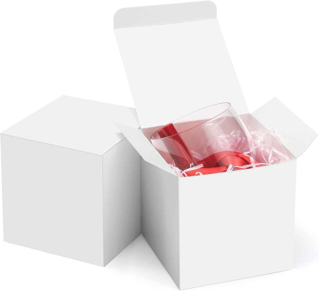 ValBox 4x4x4 White Gift Boxes 50PCS Kraft Paper Boxes with Lids for Gifts, Crafting, Cube, Cupcake Boxes, Easy Assemble Boxes for Party Favor (50 Count (Pack of 1))