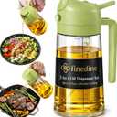 FineDine 16oz Olive Oil Sprayer for Cooking, 2 in 1 Olive Oil Dispenser Bottle for Kitchen, Air Fryer, Salad, BBQ & Baking Dual Spray Mist & Stream, with Measurement Marks, Green