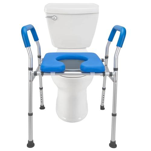 Raised Toilet Seat with Safety Frame - Mobo Medical - 400 Lb Capacity- Heavy Duty Adjustable Height - Easy Installation, Durable Aluminum for Standard and Elongated Toilets