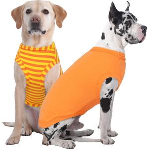 IECOii 2 Pack Dog T-Shirt for Large Dogs,Breathable Tshirts for Hot Weather,Stretchy & Comfortable Pet Summer Clothes Outdoor & Indoor Wearing,Pet Tank Top Set Great Dane Tee Shirts,Orange+Stripes,5XL