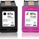  67XXL 67XL remanufactured ink cartridge replacement for HP 67 XL black and color, printer ink for HP ENVY 6000 ENVY Pro 6400 DeskJet Plus 4100 DeskJet 1200 2300 2700 series, more pages (2-pack)