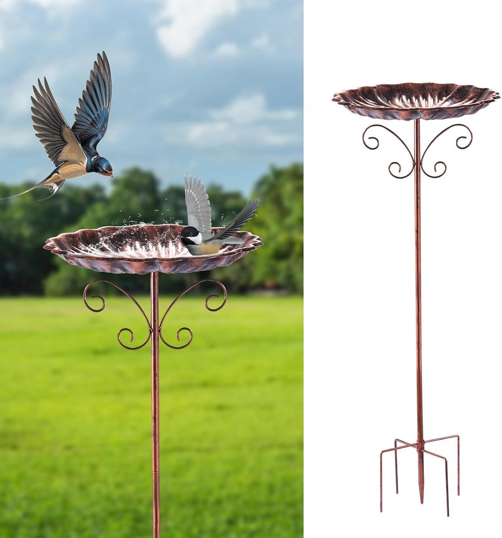 fanado Small Metal Bird Bath for Outside, 10" Dia Bowl Bird Baths Feeder Bowl for Outdoors, Vintage Birdbaths Standing for Garden Patio Yard Lawn Decor (Bronze)