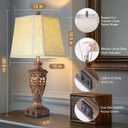 28.5" Vintage Bronze Table Lamps Set Of 2 with Night Light,Lamps for Nightstand with Beige Linen Cut Corner Shade,Bedside Lamp with USB A+C Ports for Bedrooms,Living Room,Office,Hotel (Bulb Included)