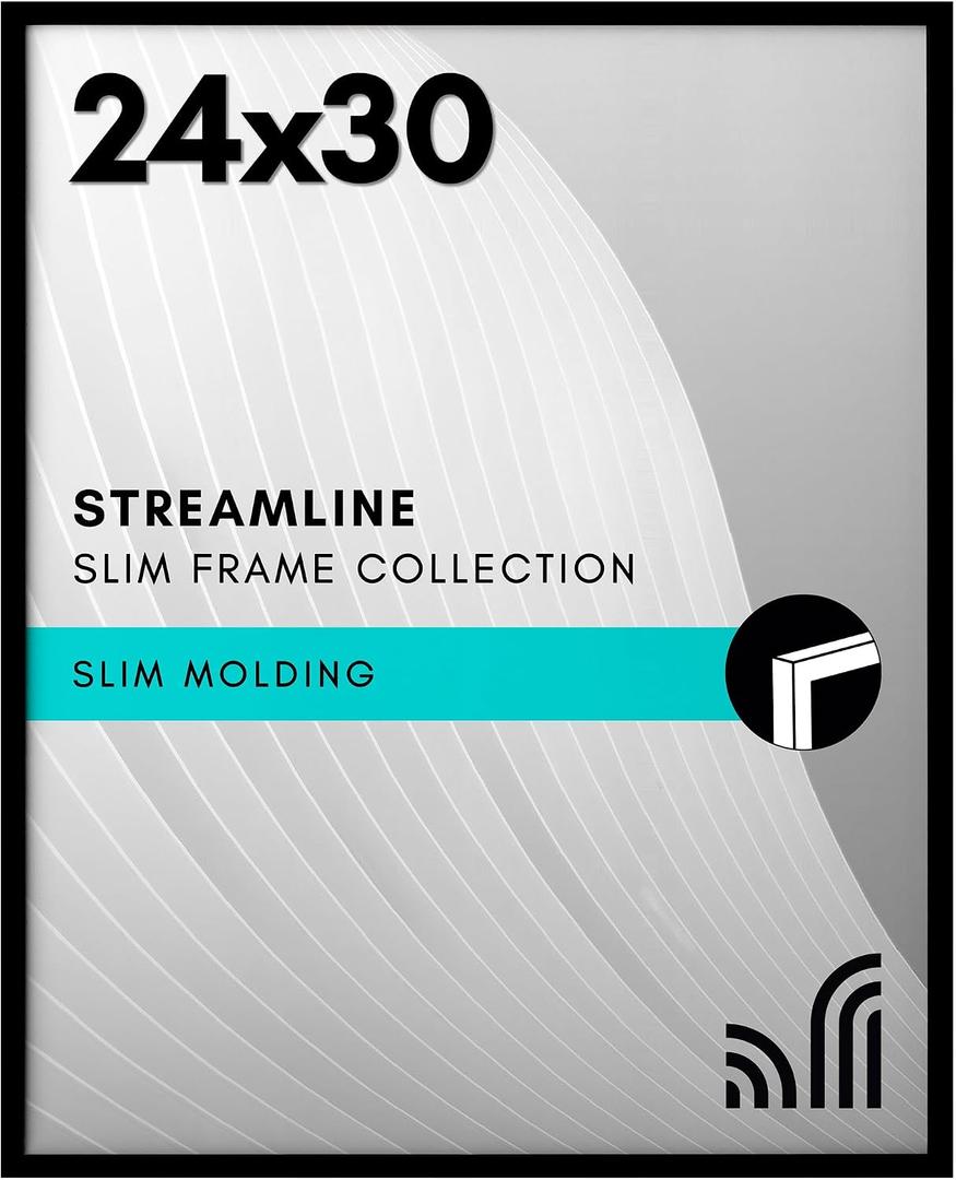 Americanflat 24x30 Picture Frame with Polished Plexiglass - Streamline Collection - Thin Border Picture Frame for Wall Display - Hanging Hardware Included - Black